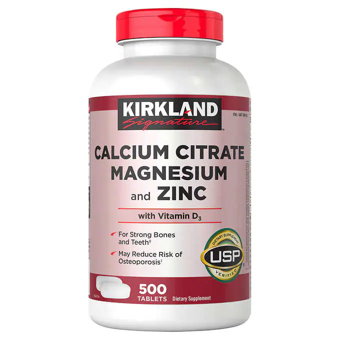 Kirkland Signature Calcium Citrate, Magnesium and Zinc, 500 Tablets