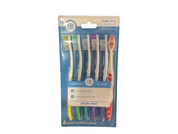 [DG] BB Toothbrushes 6 Pack Medium Colors  (adult)