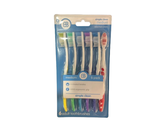 BB Toothbrushes 6 Pack Medium Colors  (adult)