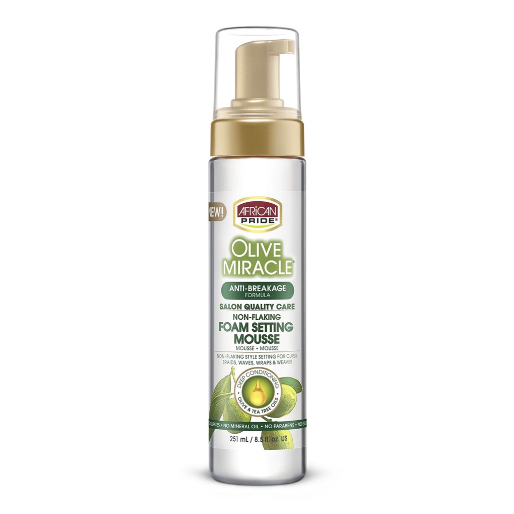 African Pride Olive Miracle Anti breakage formula Foam setting mousse, 8,5 oz. (251ml)