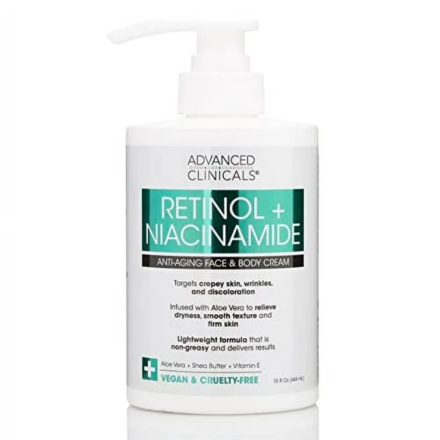 Advanced Clinicals, Retinol+ Niacinamide face&body cream, 16 oz(454g)