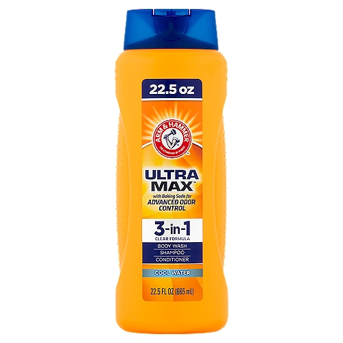 Arm & Hammer Ultra Max Cool Water 3-in-1 Body Wash, Shampoo and Conditioner, 22.5 fl oz(665ml) 