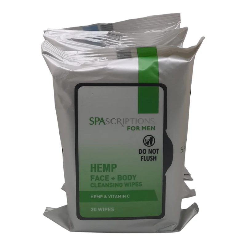 SPAScriptions For Men - Hemp Cleansing Wipes - Face + Body - 30 wipes 