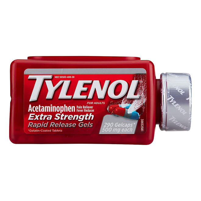 Tylenol Extra Strength Rapid Release Pain Reliever Gelcaps, 500 mg Acetaminophen, 290 ct.