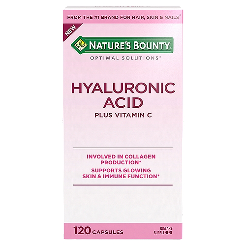 Nature's Bounty Optimal Solutions Hyaluronic Acid, Supports Glowing Skin and Immune function, With Vitamin C