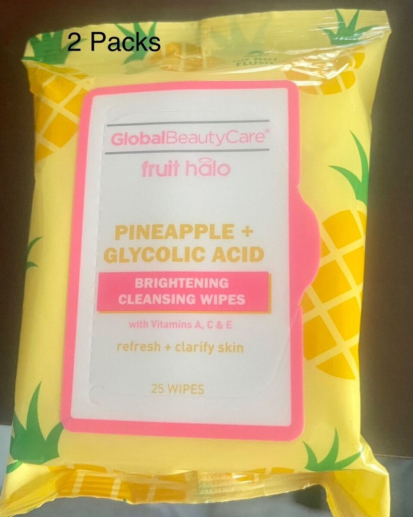 [DT] Global Beauty Care - Fruit Halo pineapple+ glycolic acid - Brightening Cleansing wipes 25 Ct  