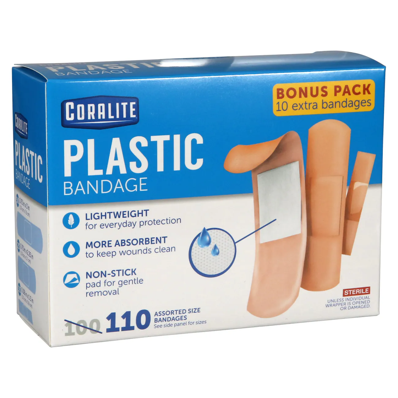 Coralite Assorted Size Plastic Bandages, 110-pc.