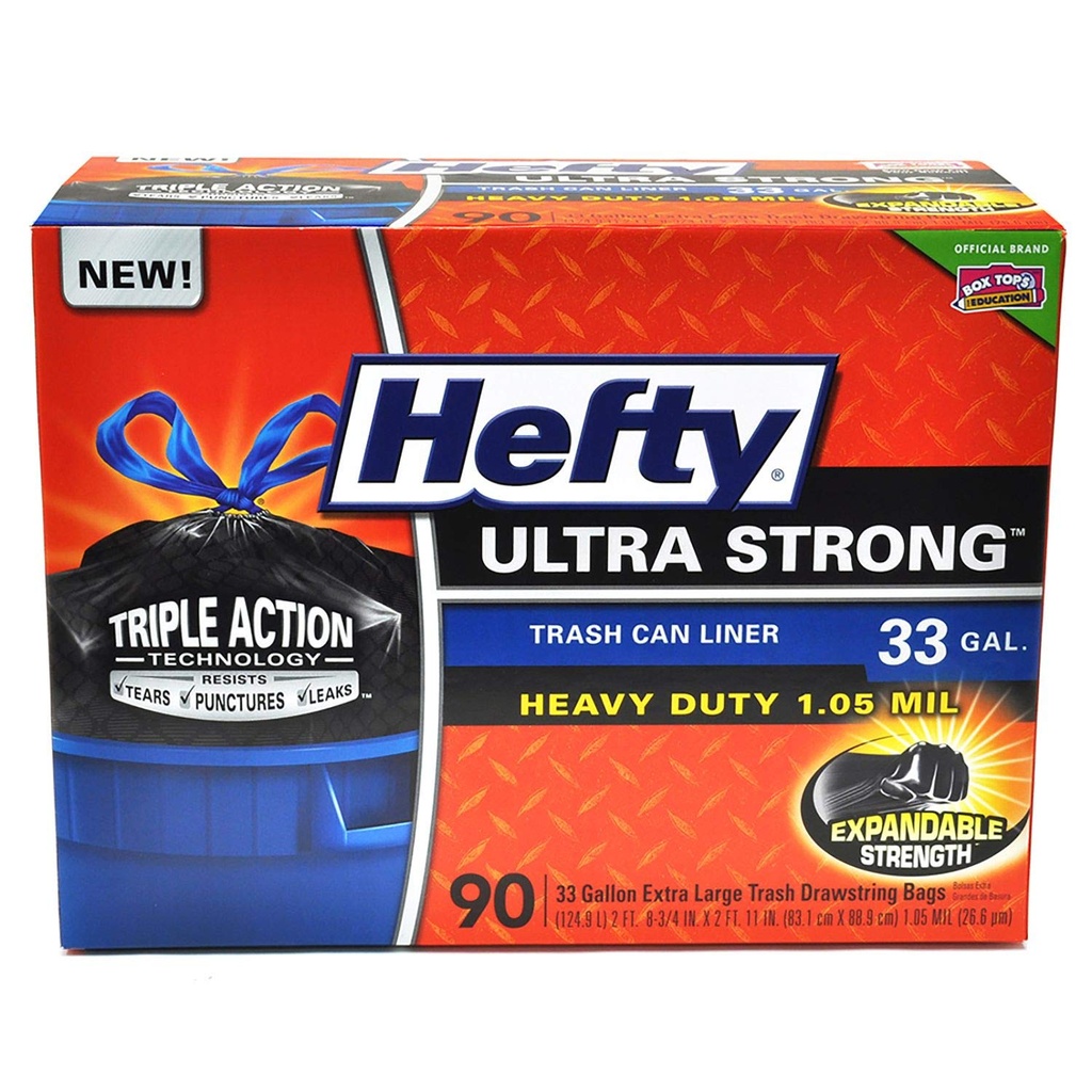 Hefty Ultra Strong Drawstring Trash Bags, Unscented 33 gal., 90 ct.