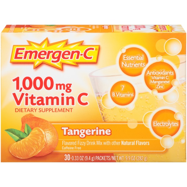 Emergen-C 1,000mg Vitamin C Tangerine Fizzy Drink Mix, 30 Count