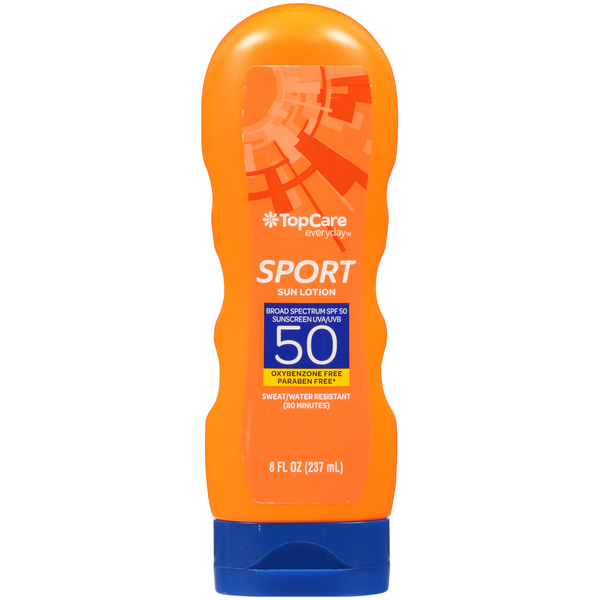 Top care everyday Sport sun lotion 50 sweat/water resistant 8oz(237ml)
