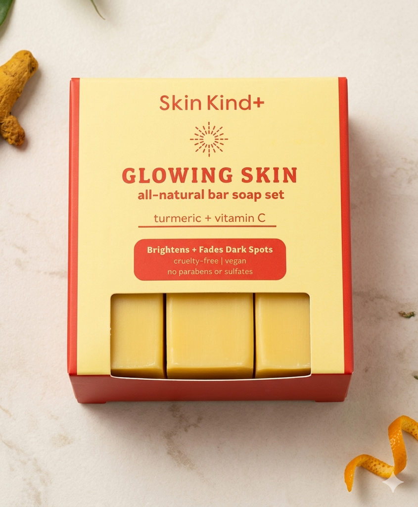 Skin Kind+ - Glowing Skin all natural bar soap set - Turmeric + Vitamin C - 3 bars