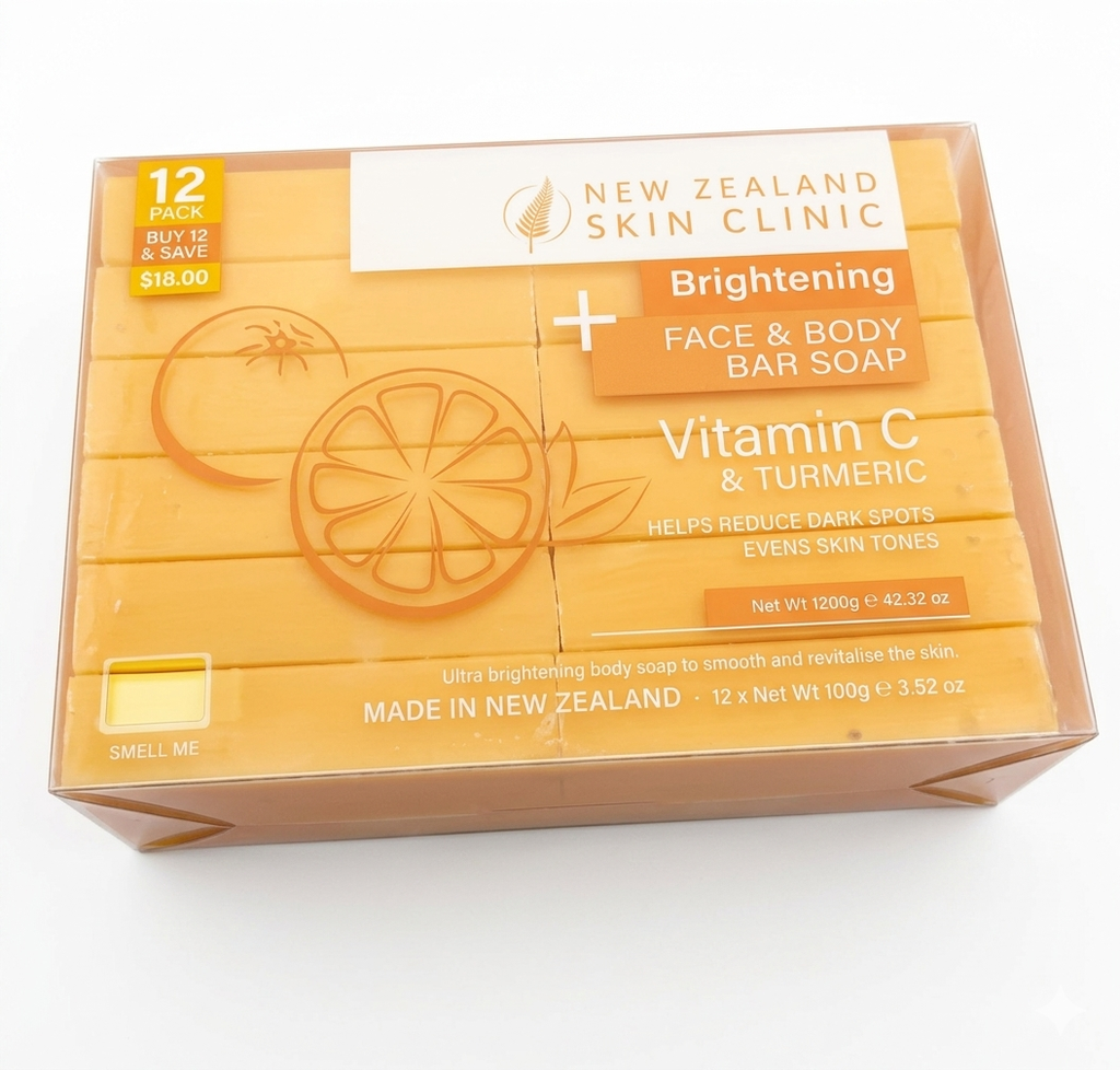 New Zealand Skin Clinic - Brightening + Face & Body Bar Soap - Vitamin C & Turmeric - 12 bars