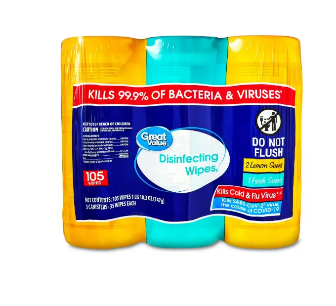 Great Value Disinfecting Wipes Multipack, Fresh and Lemon Scent, 105 Count - 3 Pack