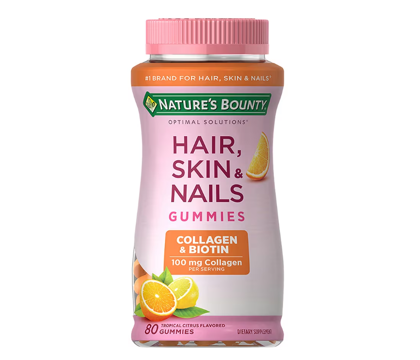 Nature's Bounty - Hair, Skin & Nails with Biotin and Collagen, Citrus-Flavored Gummies, 100 mcg, 80 Count