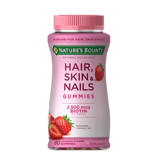 Nature's Bounty - Hair Skin Nails Gummies 2500 mcg Strawberry Flavor, 80CT