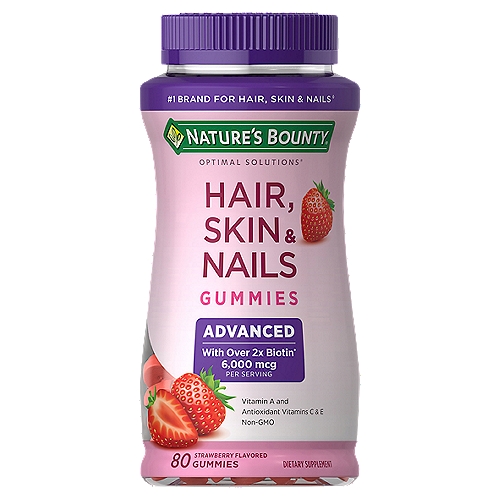 Nature's Bounty - Strawberry Flavored Hair, Skin & Nails Gummies, Advanced 6000mcg 80 count