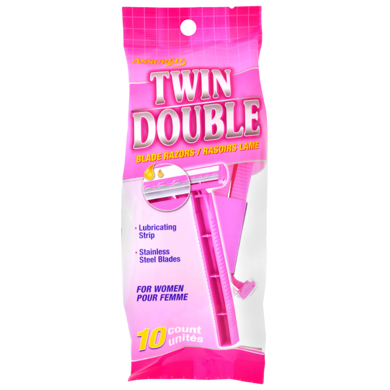 Assured Twin Blade Disposable Razors with Lubricating Strips - women - 10-ct. Packs