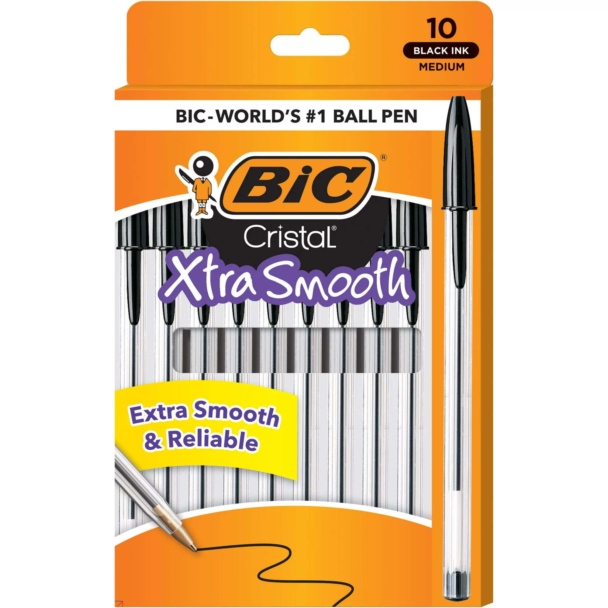 BIC Cristal Ballpoint Pens, Black, 10 Pack, 1.0 mm