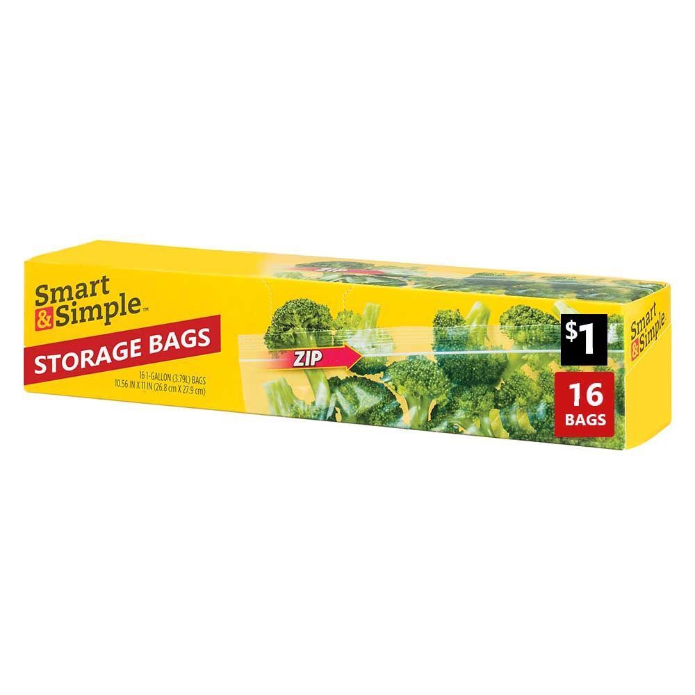 Smart & Simple Gallon Zipper Storage Bags- 16 ct