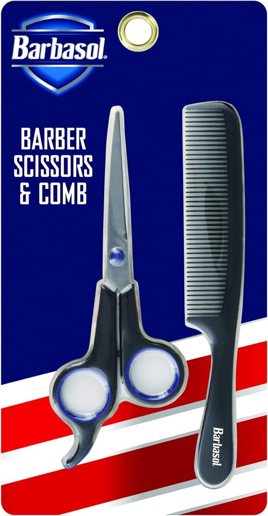 Barbasol Stainless-Steel Men’s Scissors and Comb, Cut/Style Your Hair With Ease, Easy-To-Clean, Rustproof