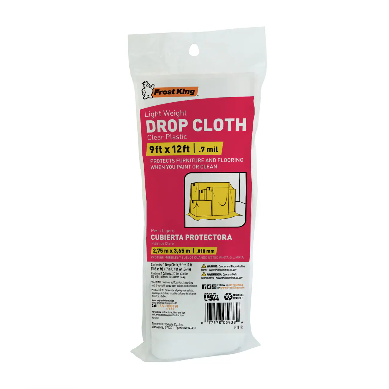 Tool Bench Painter's Plastic Drop Cloths, 9x12 ft.