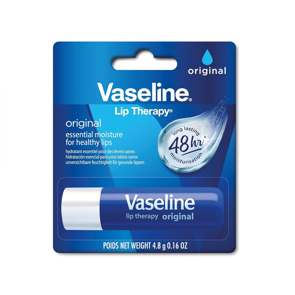 Vaseline Lip Therapy Stick, Original | Original Petroleum Jelly Vaseline Lip Balm for Soft Lips | 4.8g