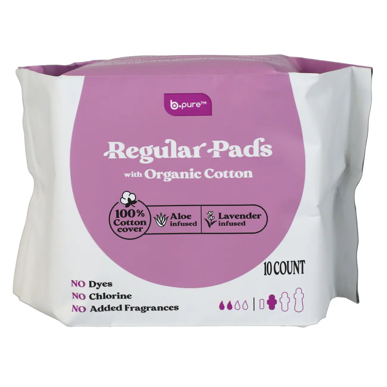 b.pure - Lavender and Aloe Infused Regular Pads, 10 ct.