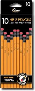 iScholar No. 2 Yellow Pencils with Erasers, 1 pack of 10 Pencils, Yellow