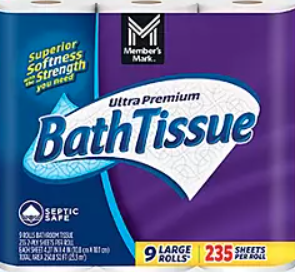 Member's Mark Ultra Premium Soft and Strong Bath Tissue, 2-Ply Large Roll Toilet Paper (235 sheets, 9 rolls)