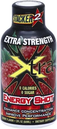 Stacker 2 Energy Shot Extra Strength, Blue Raspberry, 2 Fl Oz 