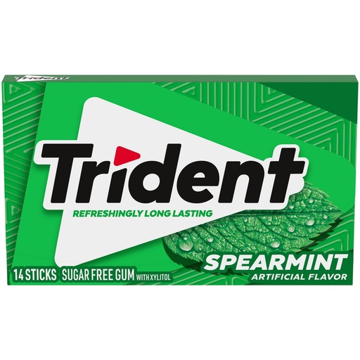 Trident Sugar Free Gum, Spearmint, Regular Size, 14 Pieces