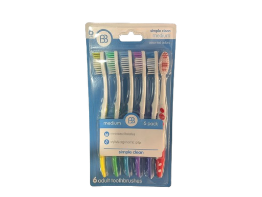 BB Toothbrushes 6 Pack Medium Colors  (adult)