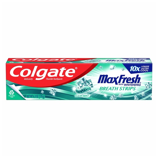 Colgate Max Fresh With Whitening Breath Strips, Clean Mint Toothpaste, 178g