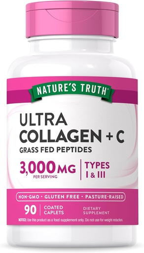 Nature's Truth Ultra Collagen+ C grass fed peptides 3000mg (90 tablets)