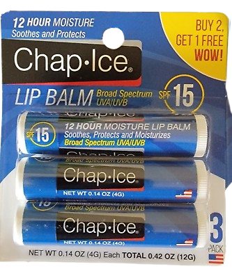 Chap Ice - Lip Balm SPF 15 Moisture, 3 Pack