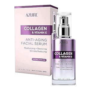 AZURE Collagen & Vitamin E Anti Aging Facial Serum - Restoring, Smoothing & Hydrating Face Serum - Reduces Fine Lines & Wrinkles, Repairs Dry, Tired & Dehydrated Skin - Skin Care Made in Korea - 50mL