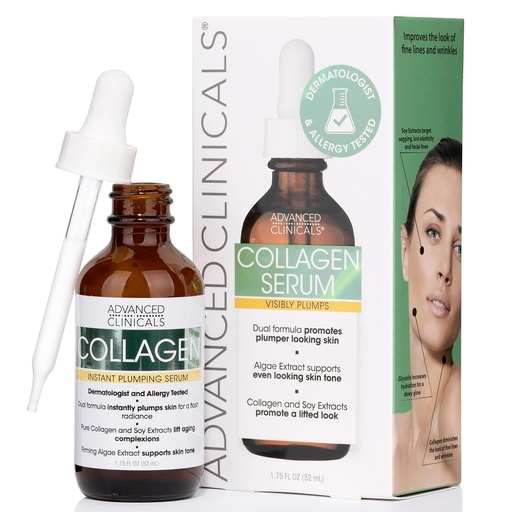 Advanced Clinicals - Collagen Facial Serum, 1.75 Fl Oz, Plumps, Lifts, and Hydrates for a Youthful Glow