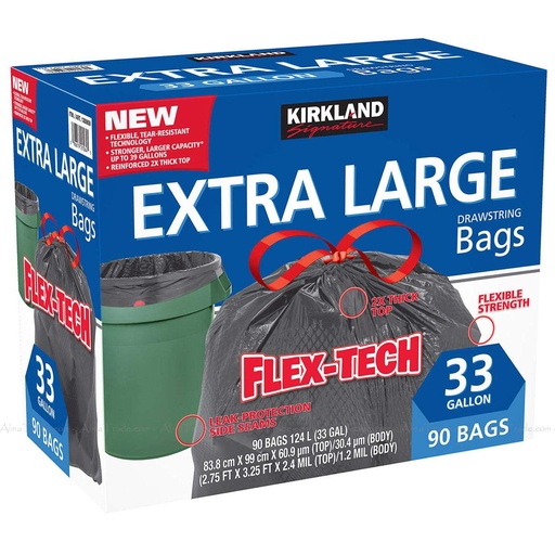 Kirkland Signature Flex-Tech 33-Gallon Trash Bag, 90-count