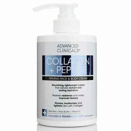 [BL] Advanced Clinicals, Collagen + Peptide Firming face & body Cream, Fragrance Free, 15 oz (444 ml) 