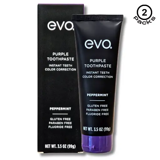 EVO Purple Toothpaste Instant Teeth Color Correction Peppermint, Fluoride Free