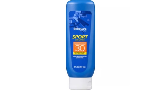 Top care everyday Sport sun lotion 30 sweat/water resistant 8oz(237ml) Bleue