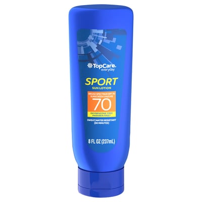 Top care everyday Sport sun lotion 70 sweat/water resistant 8oz(237ml) Bleue