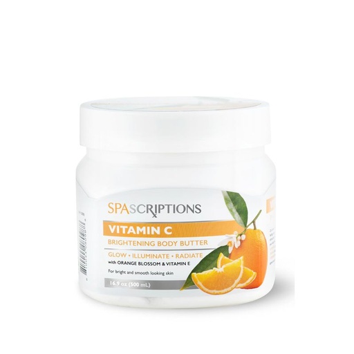 SpaScriptions Vitamin C Brightening Body Butter, with Orange and Vitamin E, Promote Radiant Skin, 16.9 oz 