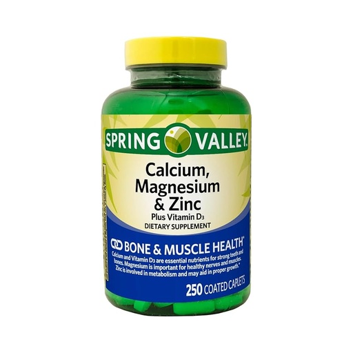 [WM] Spring Valley Calcium, Magnesium & Zinc Plus Vitamin D3 Coated Caplets, 250 Count