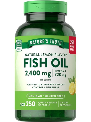 Nature's Truth Natural Lemon Flavor Fish Oil Dietary Supplement, 250 count