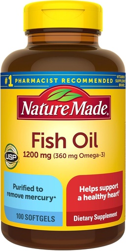 Nature Made Fish Oil Omega 3 Supplements, 1200mg (360mg) 100 Softgels