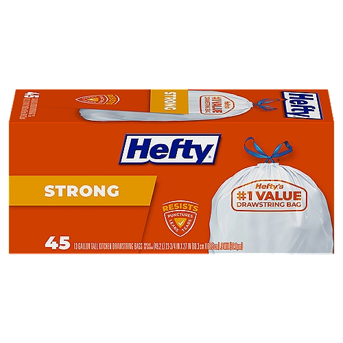 Hefty Strong - Tall Kitchen Drawstring Bags, 45 Ct. - 50 L