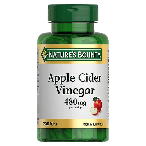 Nature's Bounty - Apple Cider Vinegar, Plant Passed Vegetarian Supplement, 480mg, 200 Tablets