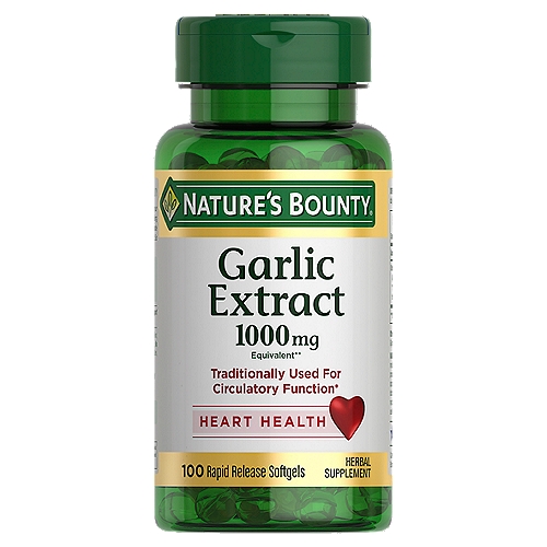 Nature's Bounty - Garlic Extract Supplement, Supports Circulatory Function, 1000 mg Rapid Release Softgels, 100 Count