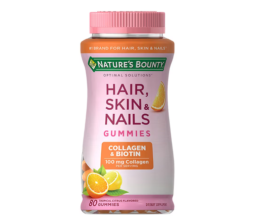 [SR] Nature's Bounty - Hair, Skin & Nails with Biotin and Collagen, Citrus-Flavored Gummies, 100 mcg, 80 Count